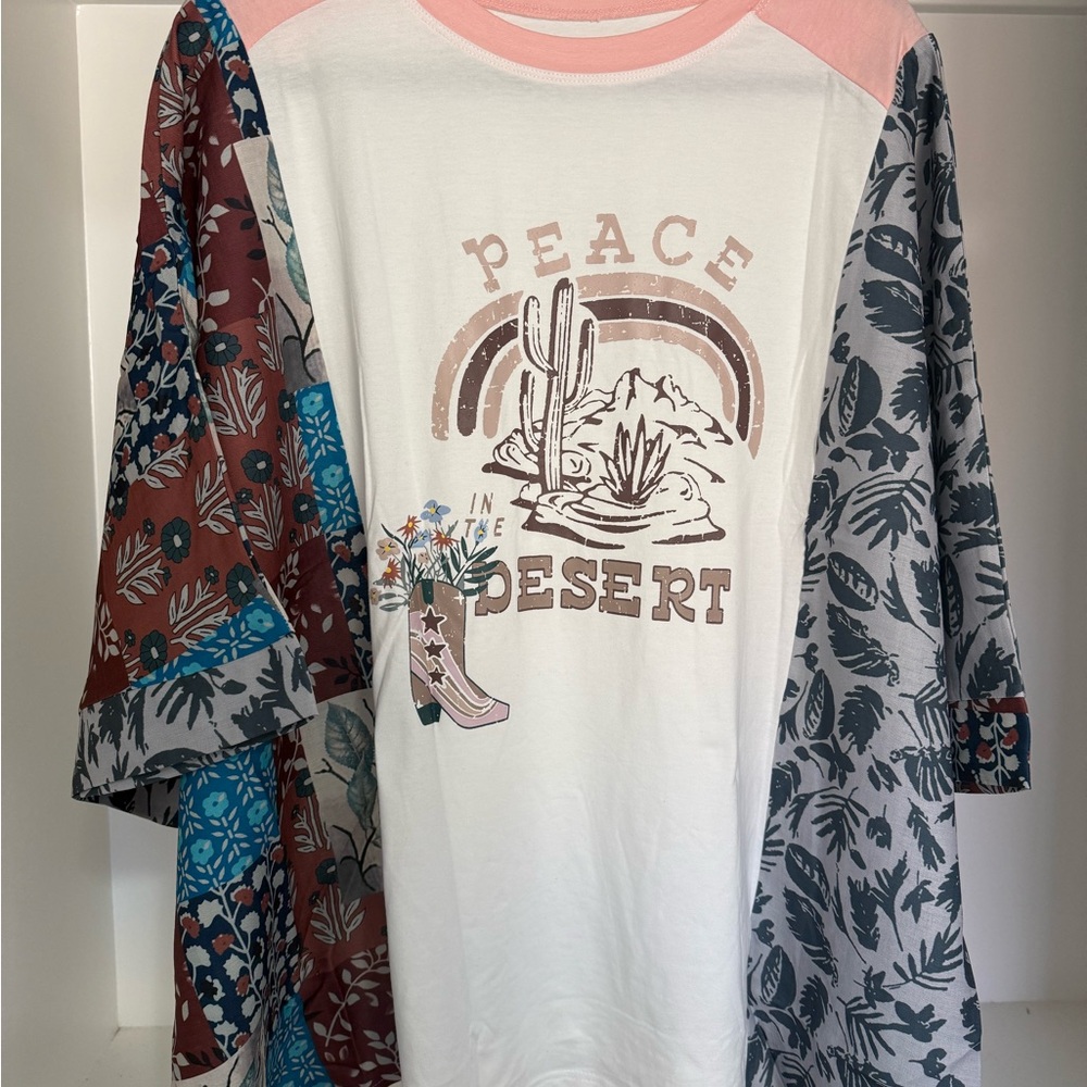 Peace in the Desert Boho Graphic Tee Kimono Top
